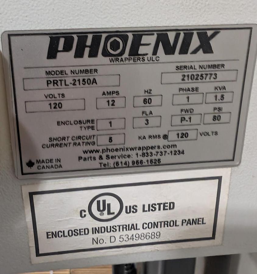 Used PHOENIX WRAPPERS MODEL PRTL-2150A PALLET WRAPPER MFG 2020