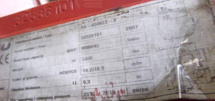 Used 84" BOLZONI AURAMO ROLL CLAMP MODEL RA-450NLE-X 