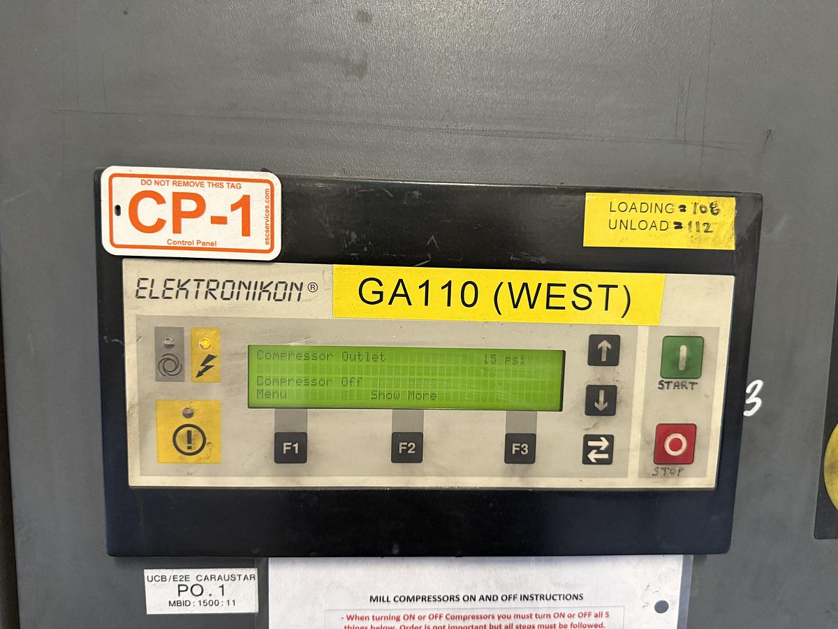 Used 161 HP ATLAS COPCO AIR COMPRESSOR MODEL GA110