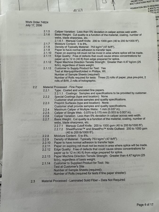 Used 73" WIDE BW PAPERSYSTEMS / MARQUIP DUAL ROTARY SHEETER WITH D2 SPLICER