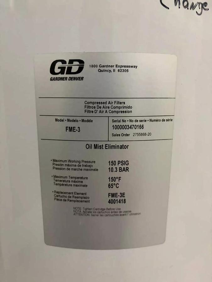 Used GARDNER DENVER VS 70 COMPLETE VARIABLE SPEED ROTARY SCREW AIR COMPRESSOR SYSTEM MANUFACTURED 2018