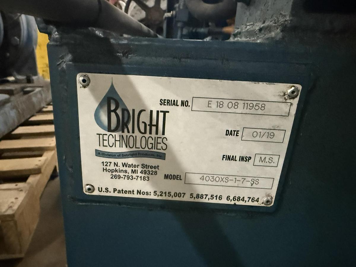 Used SEBRIGHT PRODUCTS BRIGHT TECHNOLOGIES MODEL 4030XS-1-7-SS HIGH DENSITY DEWATERING COMPACTOR EXTRUDER MANUFACTURED 2019