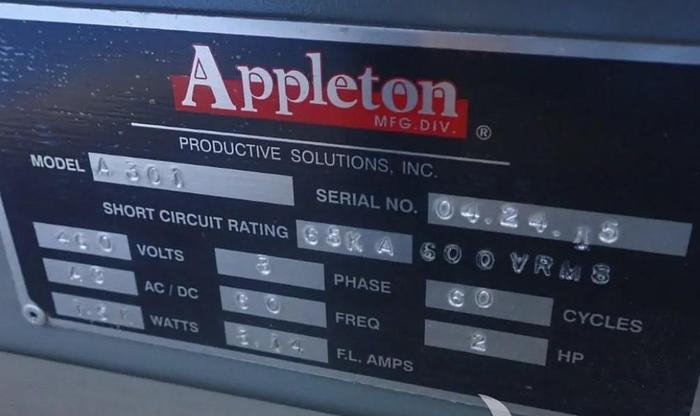 Used APPLETON A301 AUTOMATIC CORE CUTTER WITH AUTOMATIC CORE LOADER SYSTEM MFG. 2015