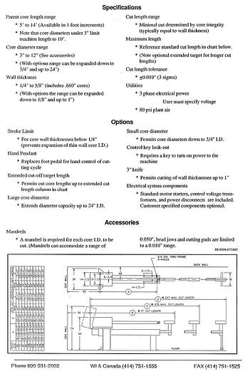 Used 120" WIDE APPLETON MENASHA MODEL S200 CORE CUTTER - 5" DIAMETER CORES