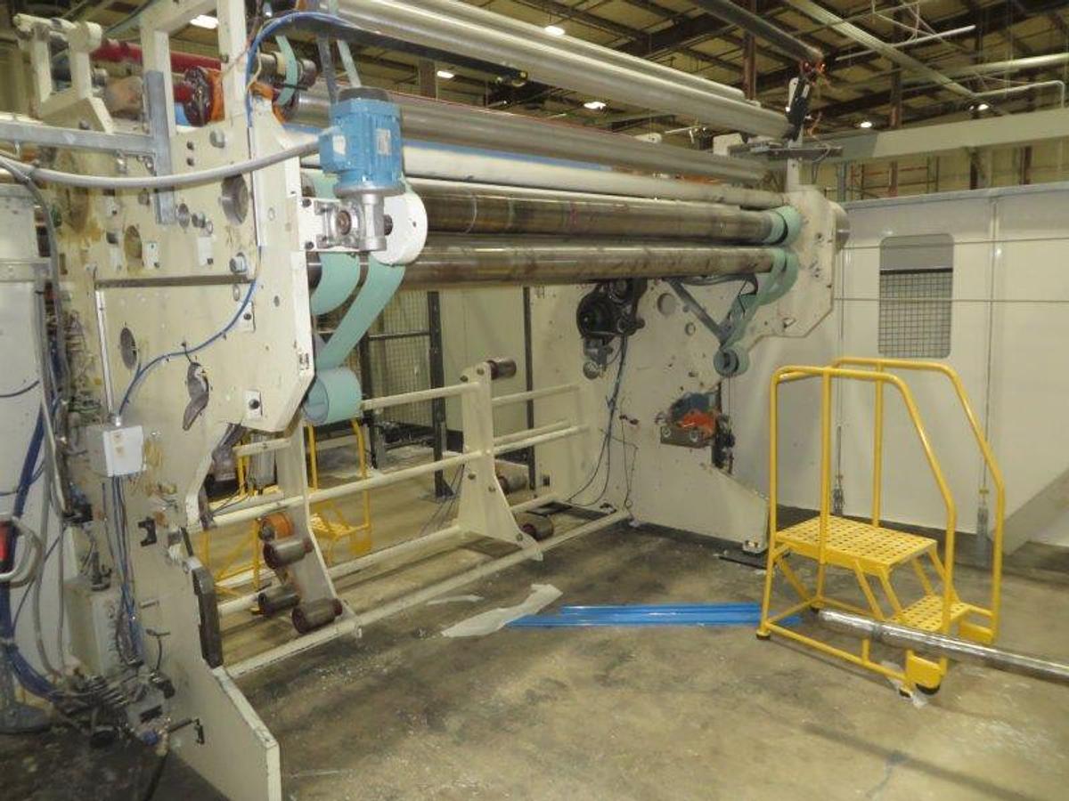 Used 2005 PERINI SINCRO 5.0 106" BRT REWINDING LINE WITH 2 LANE PERINI LOG SAW