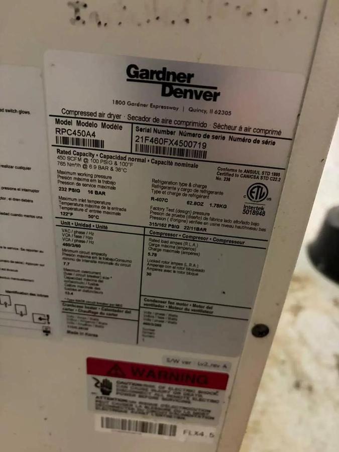 Used GARDNER DENVER VS 70 COMPLETE VARIABLE SPEED ROTARY SCREW AIR COMPRESSOR SYSTEM MANUFACTURED 2018