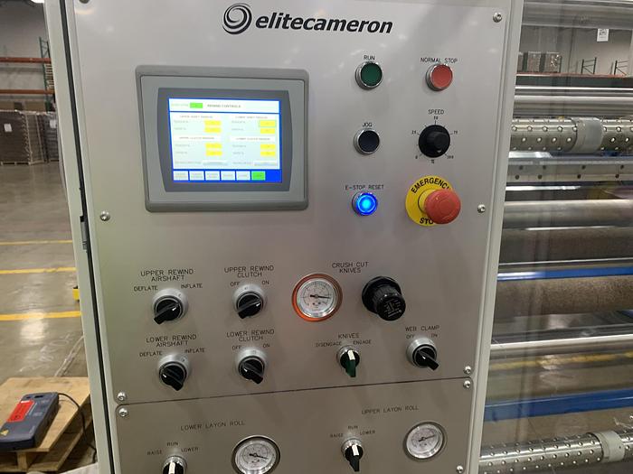 Used 94" WIDE ELITE CAMERON MODEL CW800HD CANILEVERED DUPLEX SLITTER REWINDER