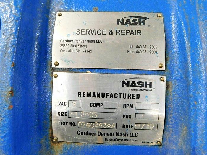 Used NASH CL2005 / CL2002 VACUUM PUMP REBUILT IN 2017 LIGHTLY USED