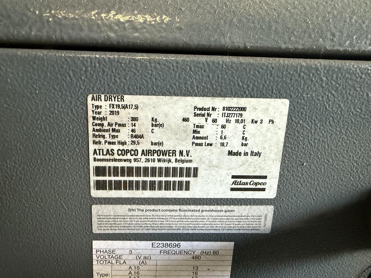 Used ATLAS COPCO AIR DRYER MODEL FX 19,5 (A17,5) MANUFACTURED 2019