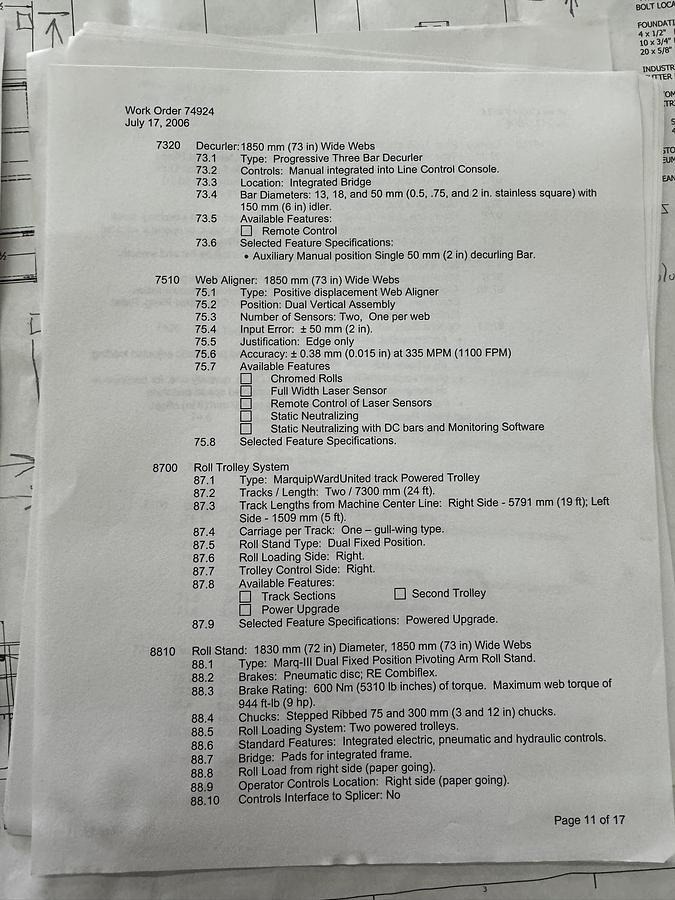 Used 73" WIDE BW PAPERSYSTEMS / MARQUIP DUAL ROTARY SHEETER WITH D2 SPLICER