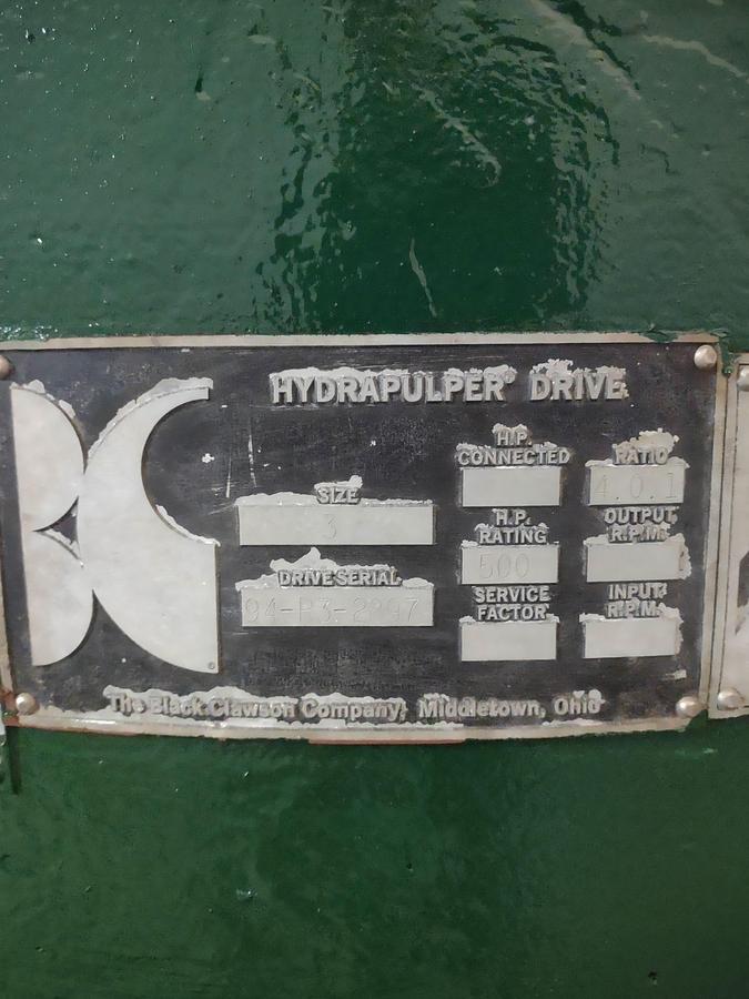 Used BLACK CLAWSON HYDRAPULPER SIZE 3 4:0:1 RATIO