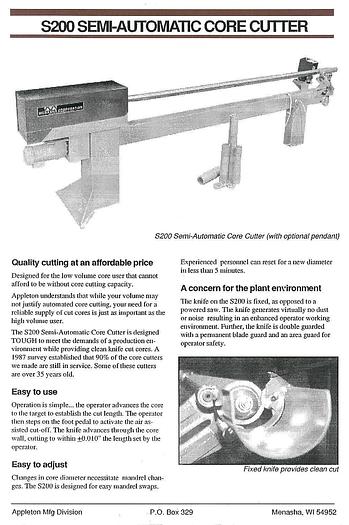 Used 120" WIDE APPLETON MENASHA MODEL S200 CORE CUTTER - 5" DIAMETER CORES