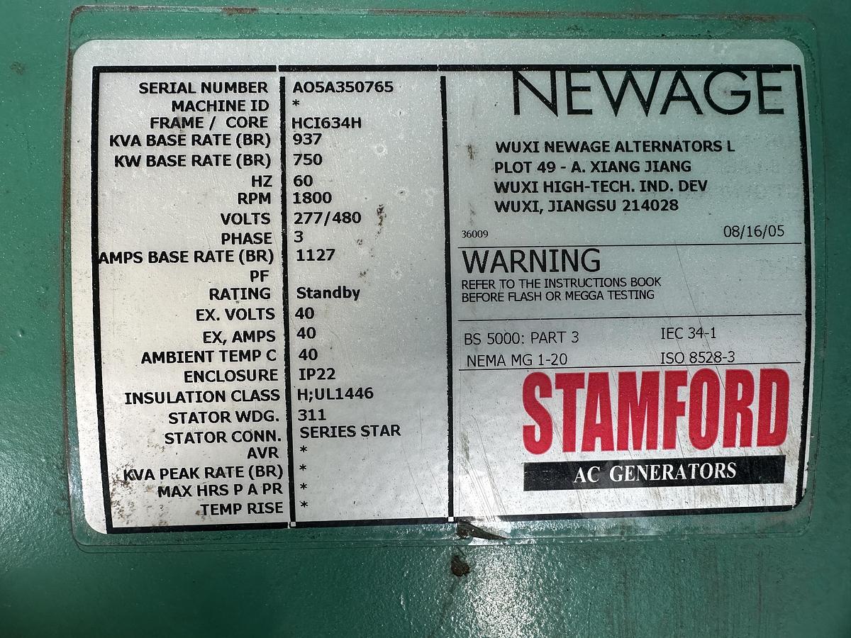 Used 750kW CUMMINS MODEL GFLB NATURA GAS GENERATOR