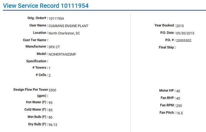 Used TWO SPX MARLEY COOLING TOWERS MANUFACTURED 2015 NC8409
