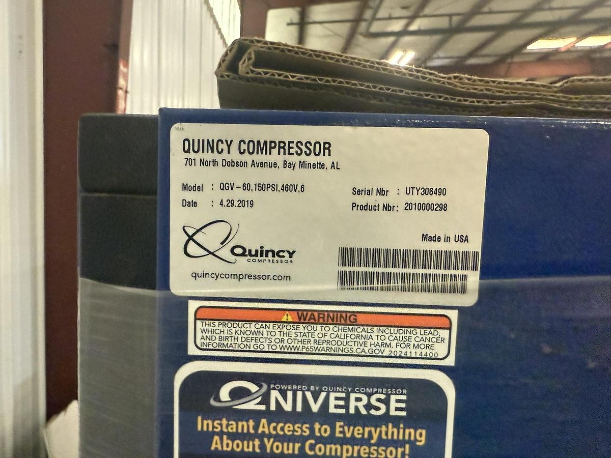 Used 60 HP MODEL QDD60 QUINCY AIR COMPRESSOR MANUFACTURED 2019