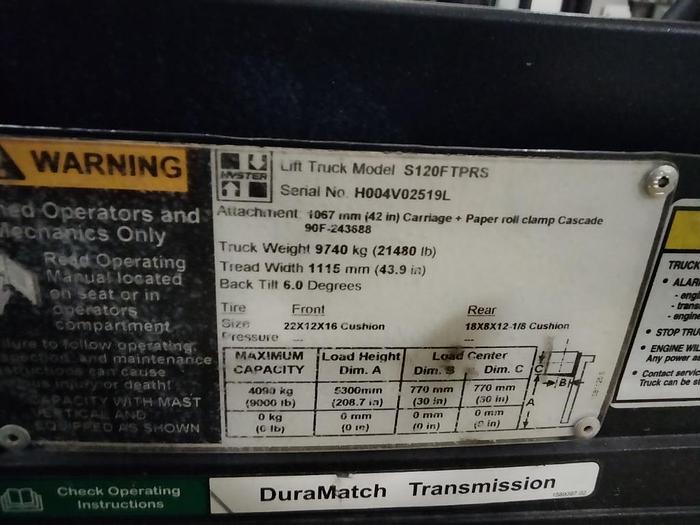 Used 2013 HYSTER S120FTPRS 12000LB CAPACITY FORKLIFT