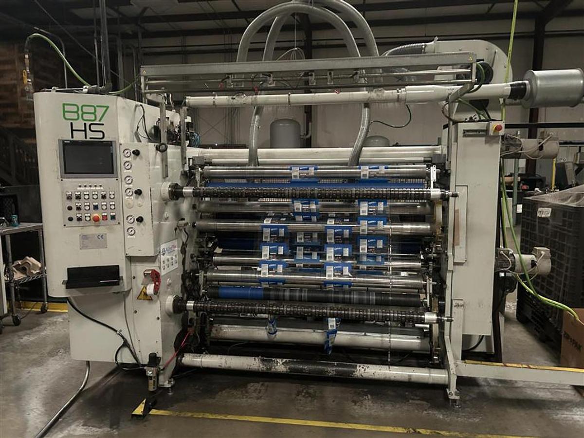 Used 62" WIDE BIELLONI MODEL B87 CANTILEVERED DUPLEX SLITTER REWINDER - MFG 2015