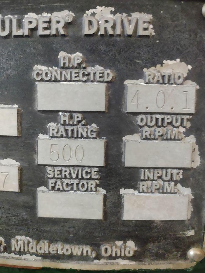 Used BLACK CLAWSON HYDRAPULPER SIZE 3 4:0:1 RATIO