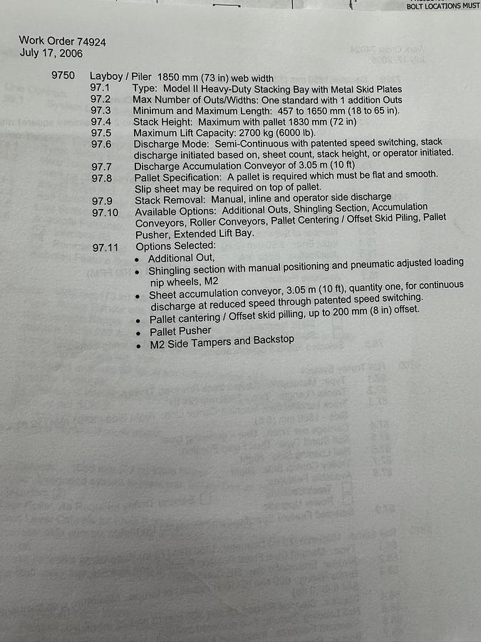 Used 73" WIDE BW PAPERSYSTEMS / MARQUIP DUAL ROTARY SHEETER WITH D2 SPLICER