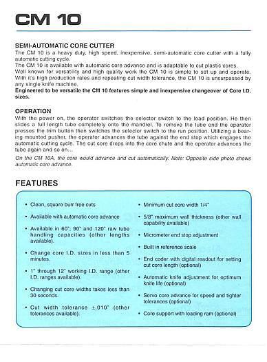 Used 120" CORETECH INTERNATIONAL CM10 CORE CUTTER
