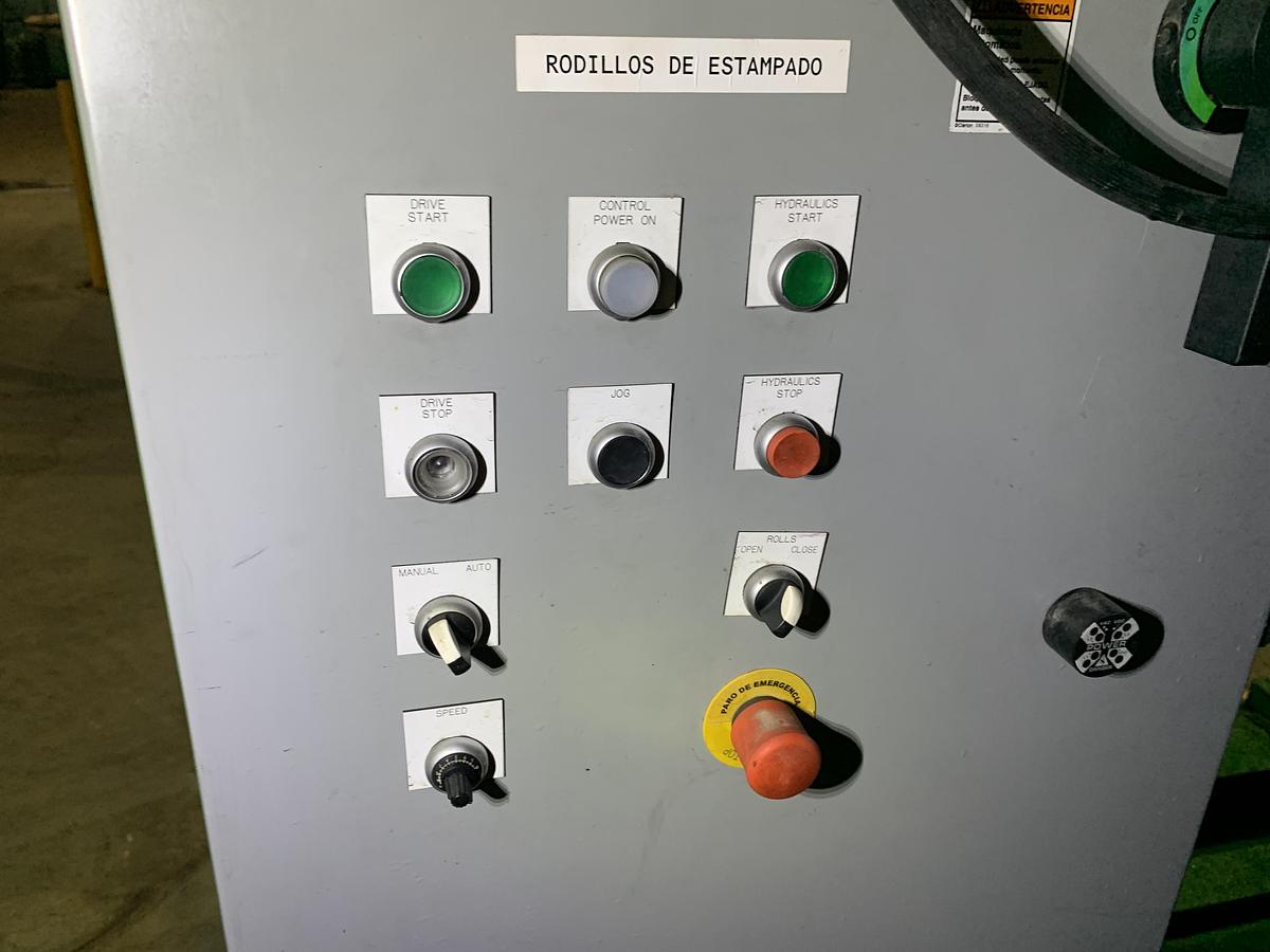 Used 47" WIDE EASTERN ENGRAVING AND MACHINE CO. INC. HYDRAULIC EMBOSSING MACHINE REBUILT 2010