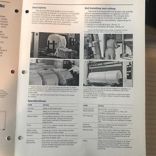 Used 100" SANDY HILL OSCILLATING ROLL SPLITTER, MDL 80 X 100