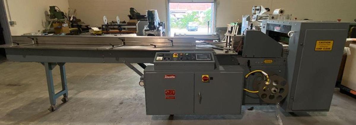 Used SHANKLIN F-5A AUTOMATI SIDE SEAL SHRINK SYSTEM WITH SHANKLINE T-7XL SHRINK TUNNEL