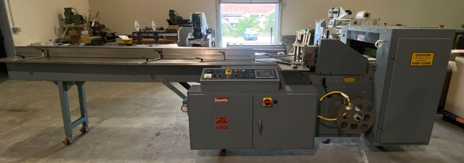 Used SHANKLIN F-5A AUTOMATI SIDE SEAL SHRINK SYSTEM WITH SHANKLINE T-7XL SHRINK TUNNEL