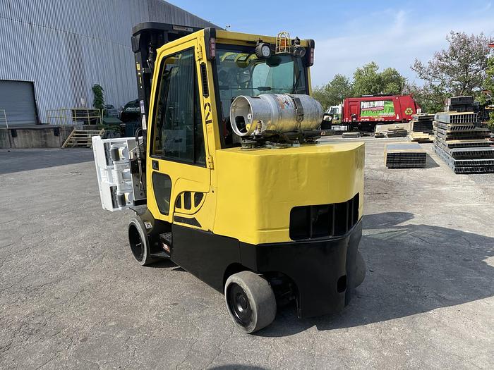 Used 12,000 POUND CAPACITY HYSTER MODEL S120FTPRS ENCLOSED CAB ROLL CLAMP FORKLIFT MFG. 2017