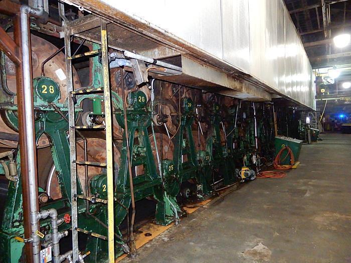 Used 132" FACE PAPER MACHINE DRYER SECTION 48" DIAMETER 150 PSI RATED (28 CANS)