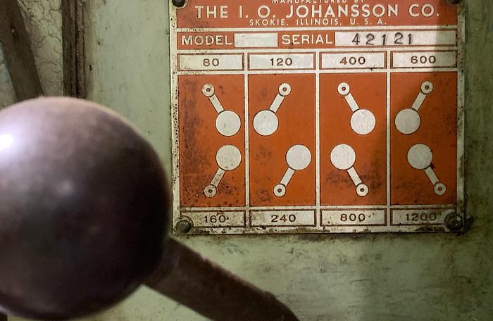 Used JOHANSSON FLOOR STANDING JACK KNIFE GEARED HEAD POWER FEED SINGLE SPINDLE DRILL