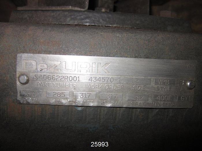 Used Dezurik VPB 12" Dezurik Air Operated Vball Valve, Body 317, Seat 317, Ball 317, Stem 317, Cwp 285, Actuator Dezurik Power Rac, 14" Face-To-Face Dimension #25993