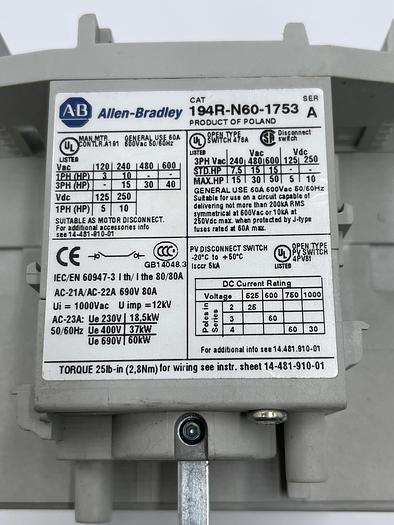 Used Allen-Bradley 194R-N60-1753 Ser A