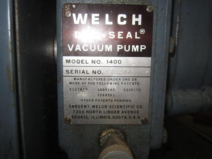 Used Pump, Vacuum, 1/3 HP, 1400, Welch, 1/2", Duo Seal #S736507