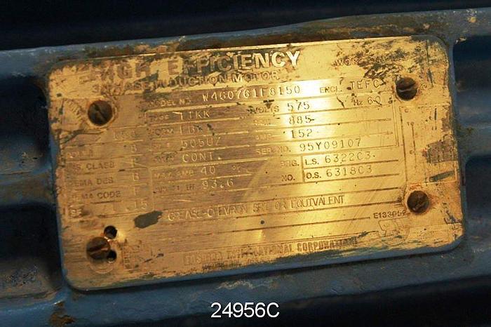 Used Toshiba  Ac Motor, 150 Hp, 885 Rpm, 575 Volts, Frame 505Uz, 3 Phase, 60 Hertz, 1.15 Service Factor, Type F, Code F, Design B, 93.6% Efficiency #24956