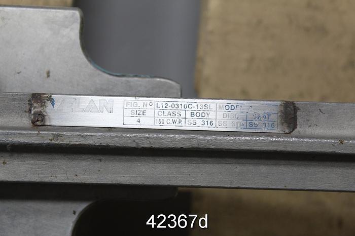 Used Velan 4" Hand Operated Knife Gate Valve #42367