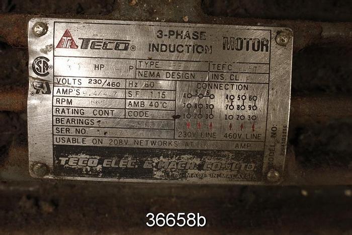 Used Westinghouse 3 Hp Ac Motor, 460 Volt, 865 Rpm #36658