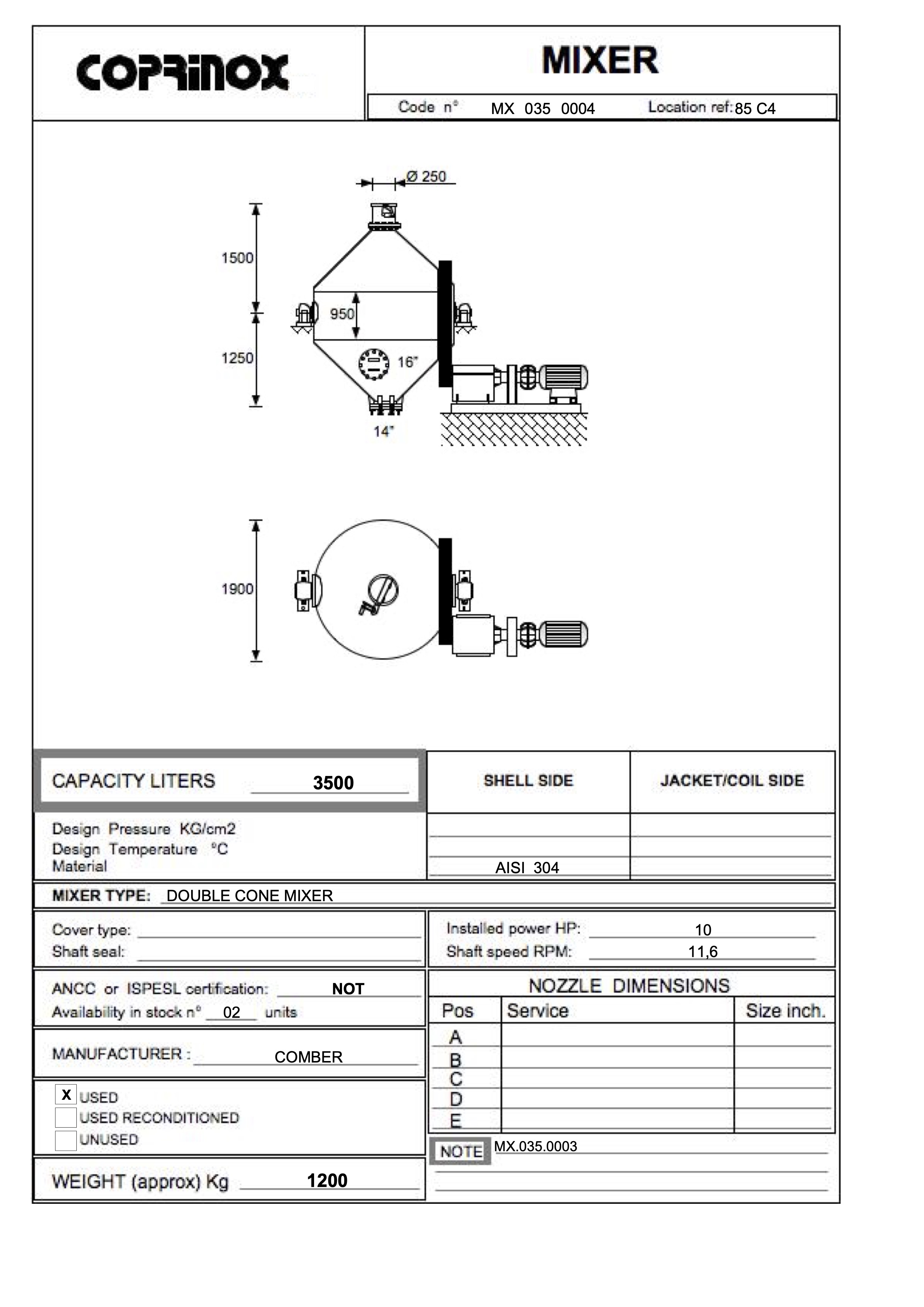 Usato Miscelatore COMBER da 3500 Litri