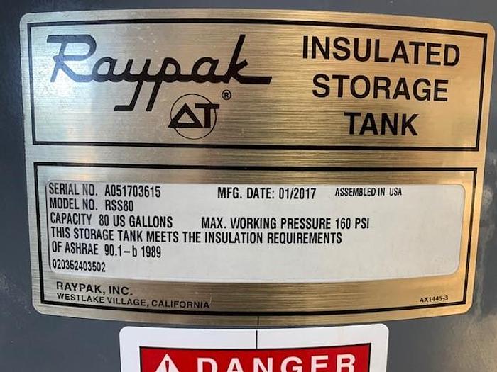 Used Raypack Hydronic Hot Water Boiler Model Hi Delta H3-HD301 with 80 gal Storage Tank