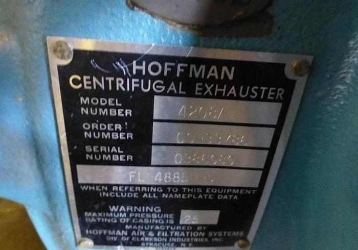 Used HOFFMAN MDL. 4208A CENTRIFUGAL BLOWER BALDOR RELIANCE 40 HP
