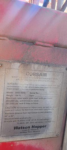 Used 2007 Watson Hopper Corsair 550 Workover Rig