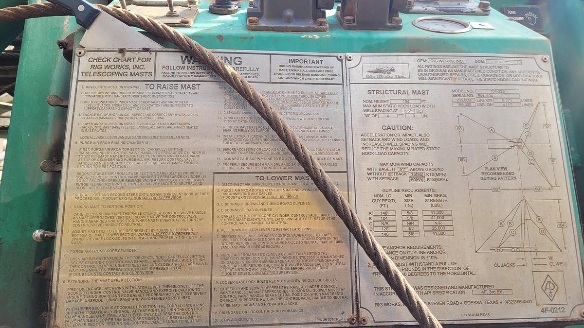 Used 2013 Rig Works Mustang 550 Workover Rig