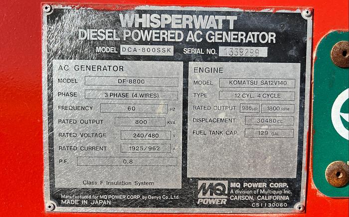 Used 2009 MQ Port Corp DCA-800SSK