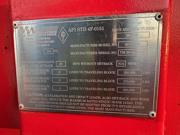 Refurbished 2007 MW Industries 500 Workover Rig