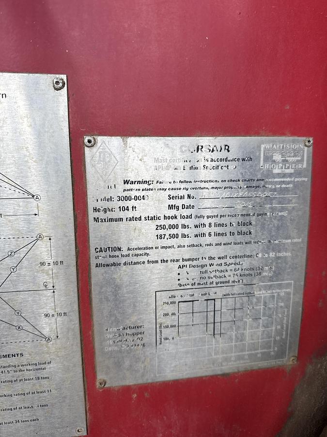 Used 2015 Watson Hopper Corsair Workover Rig