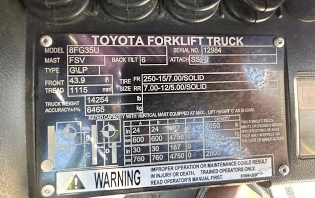 Used Toyota 8,000 Lbs warehouse forklift