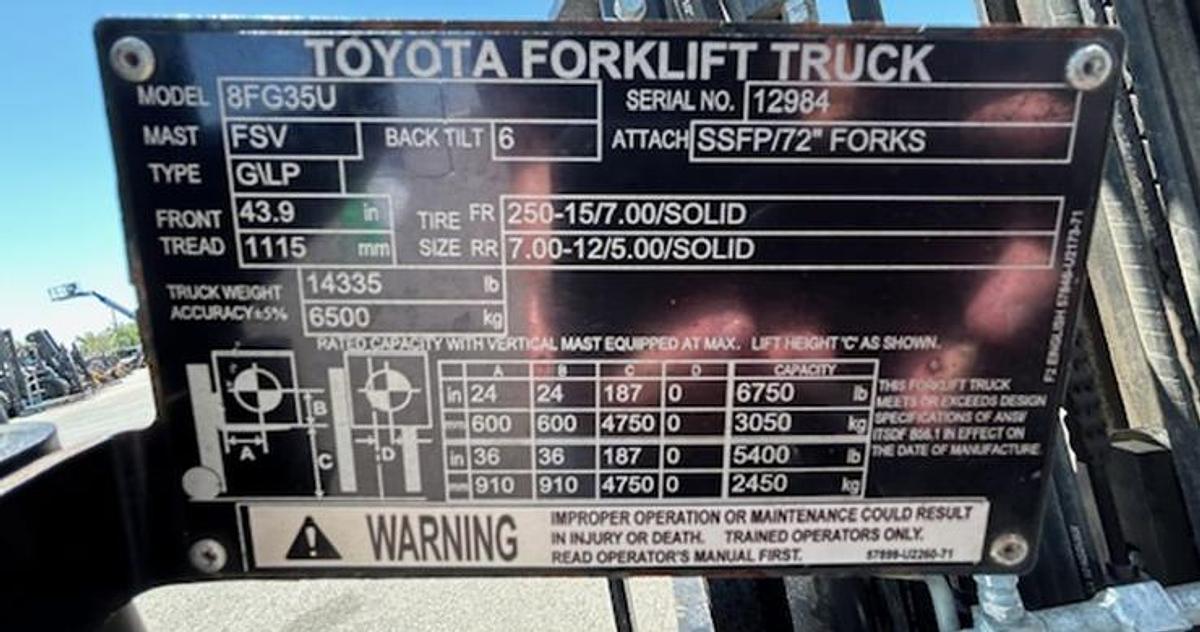 Used Toyota 8,000 Lbs warehouse forklift