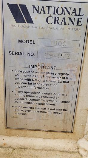 Used 2007 National Crane 1800