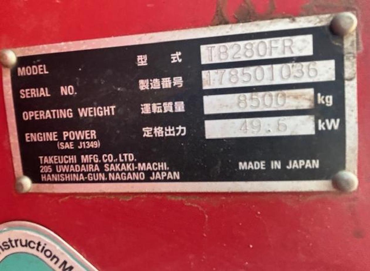 Used 2018 TAKEUCHI TB280FR