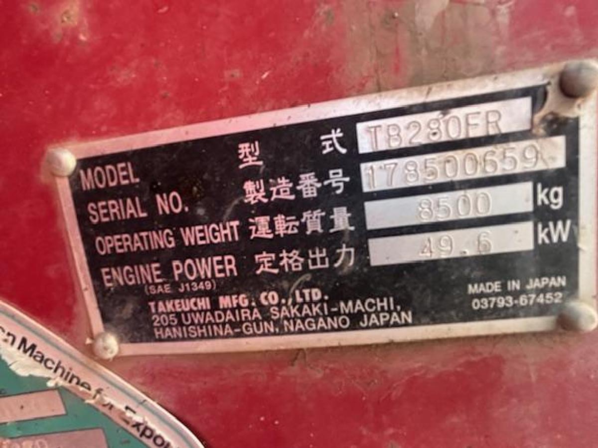 Used 2017 TAKEUCHI TB280FR EXCAVATOR
